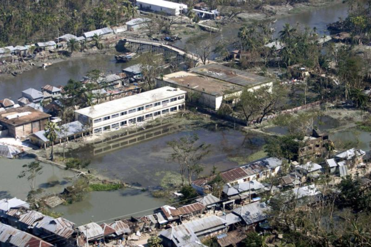 Flooding, as a combination of extreme weather and rising sea levels, is a consequence of climate change. The picture is of flooding in Bangladesh in 2007 which killed over 3000 people.